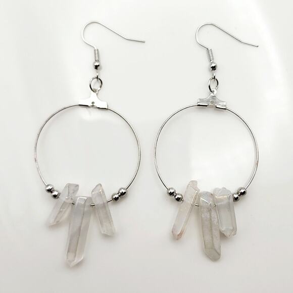 Free People Jewelry - Lunar Shards Genuine Iridescent Quartz Crystal Earrings